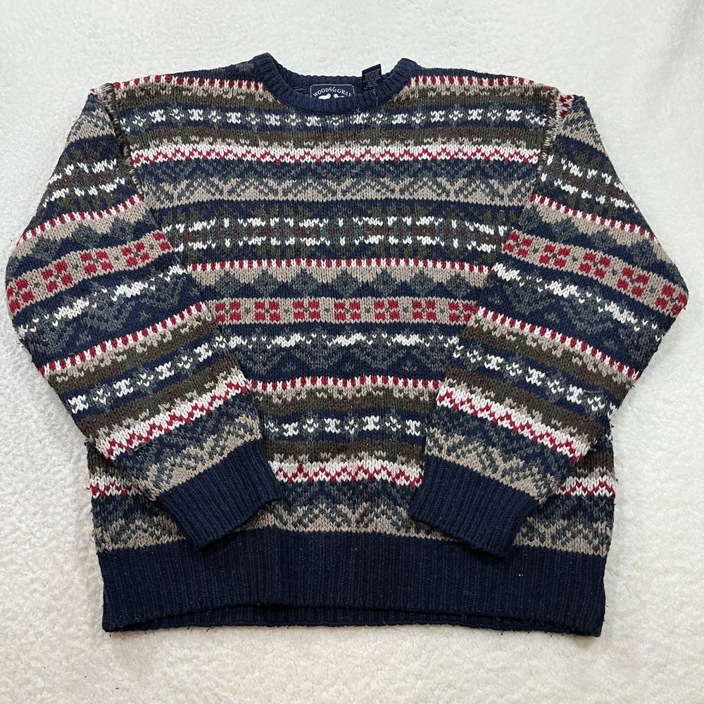 Woods & Gray Sweater Mens Large Blue Fair Isle Silk Wool Blend Pullover Crewneck